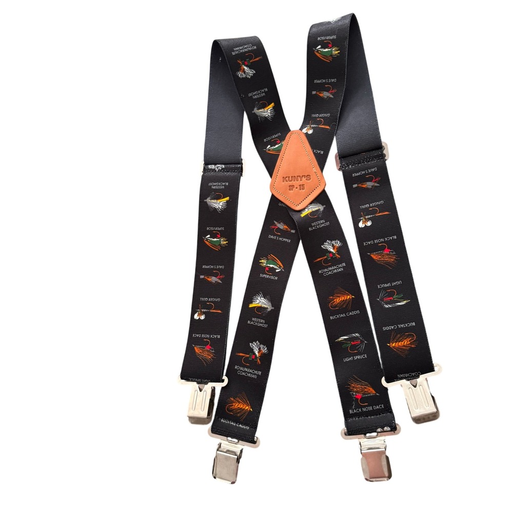 Kunys‎ SP-15 Mens Fly Fishing Lure Print Suspenders Black X-Back Work Braces